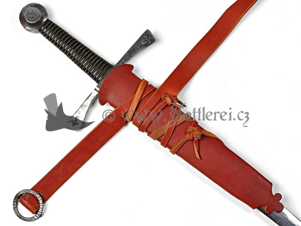 Krátká pochva na meč s opaskem Opasek ručně šitý s kovanou přezkou