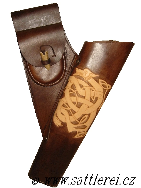 Toulec na šípy oválného tvaru   (s kapsou na zapínání z jeleního parohu) na pevné uchycení k opasku