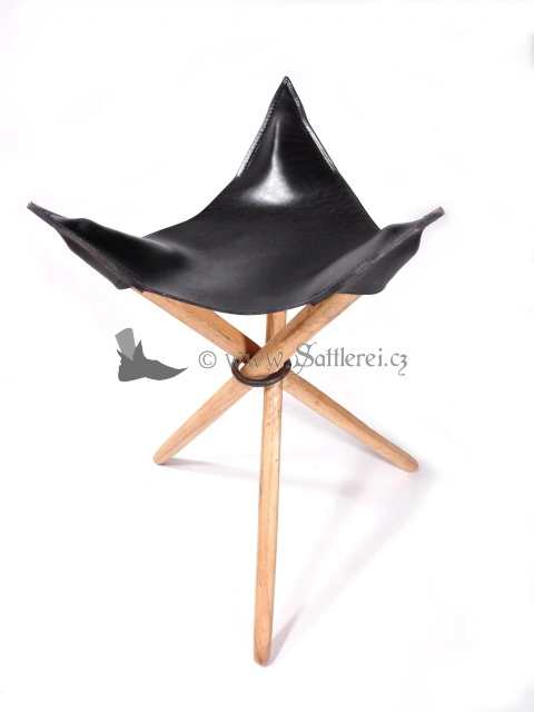 Tripod stool with leather seat.  
